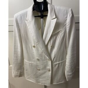 Polo Ralph Lauren Double Breasted Women's White Linen Blend Blazer Size 6